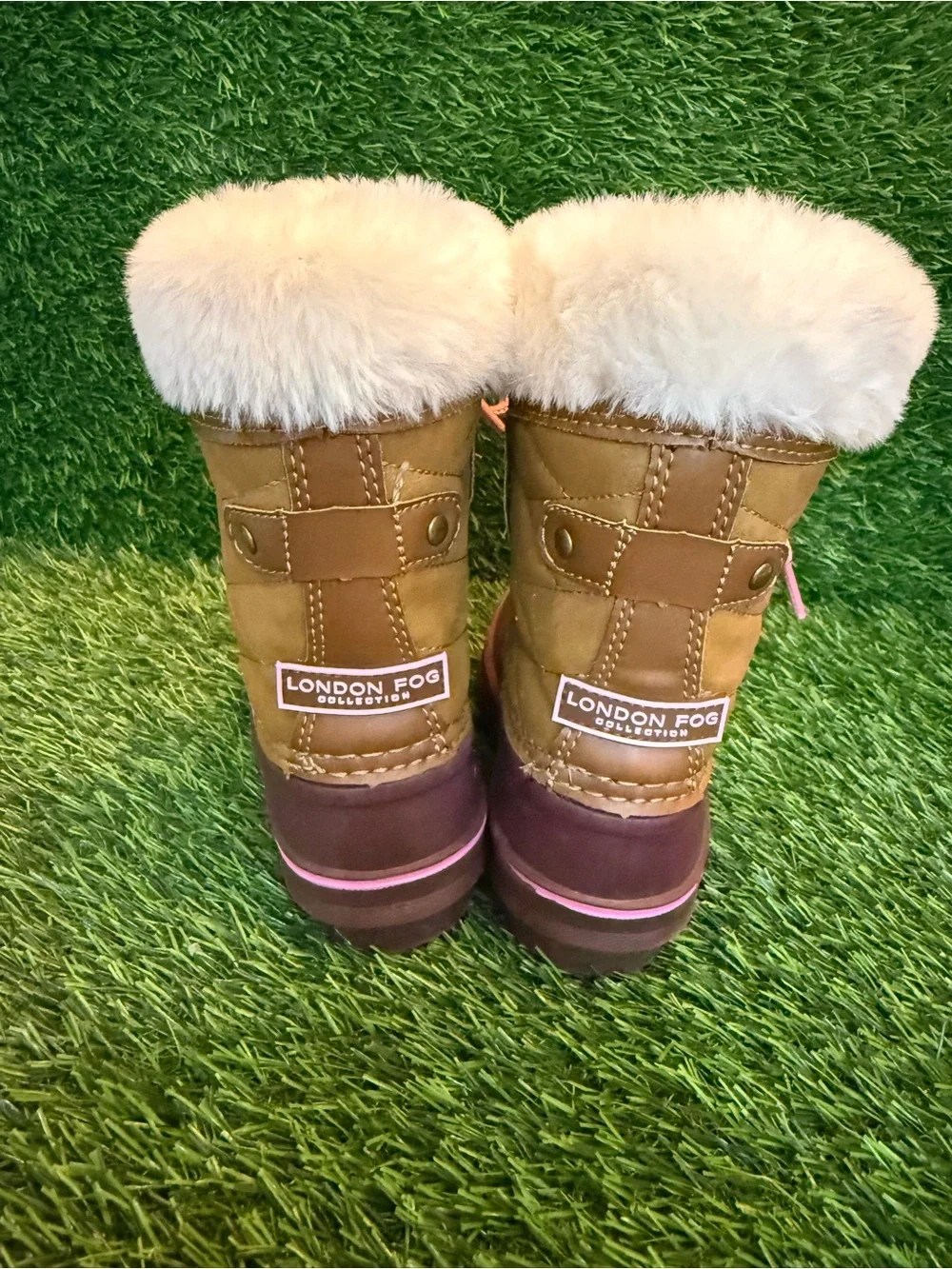 London Fog youth girls Brown & Pink Faux Fur-Trim Winter Boots size 8c